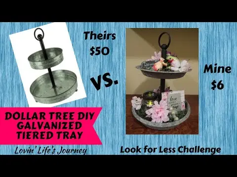 Dollar Tree Farmhouse DIY Faux Galvanized Tiered Tray | Look for Less Challenge