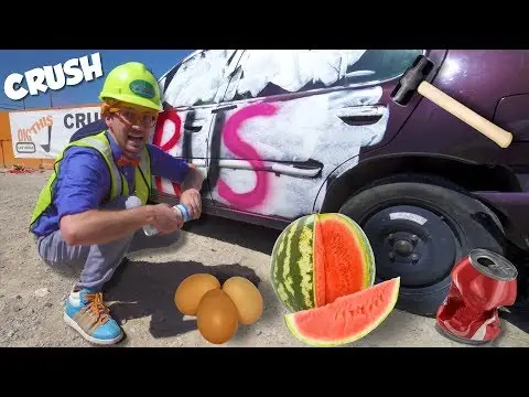 Crush a Car with a Blippi Excavator | Learn English Spelling for Toddlers